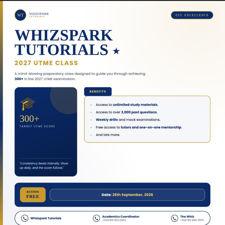 2027 UTME PREPARATORY CLASS (WHIZSPARK)